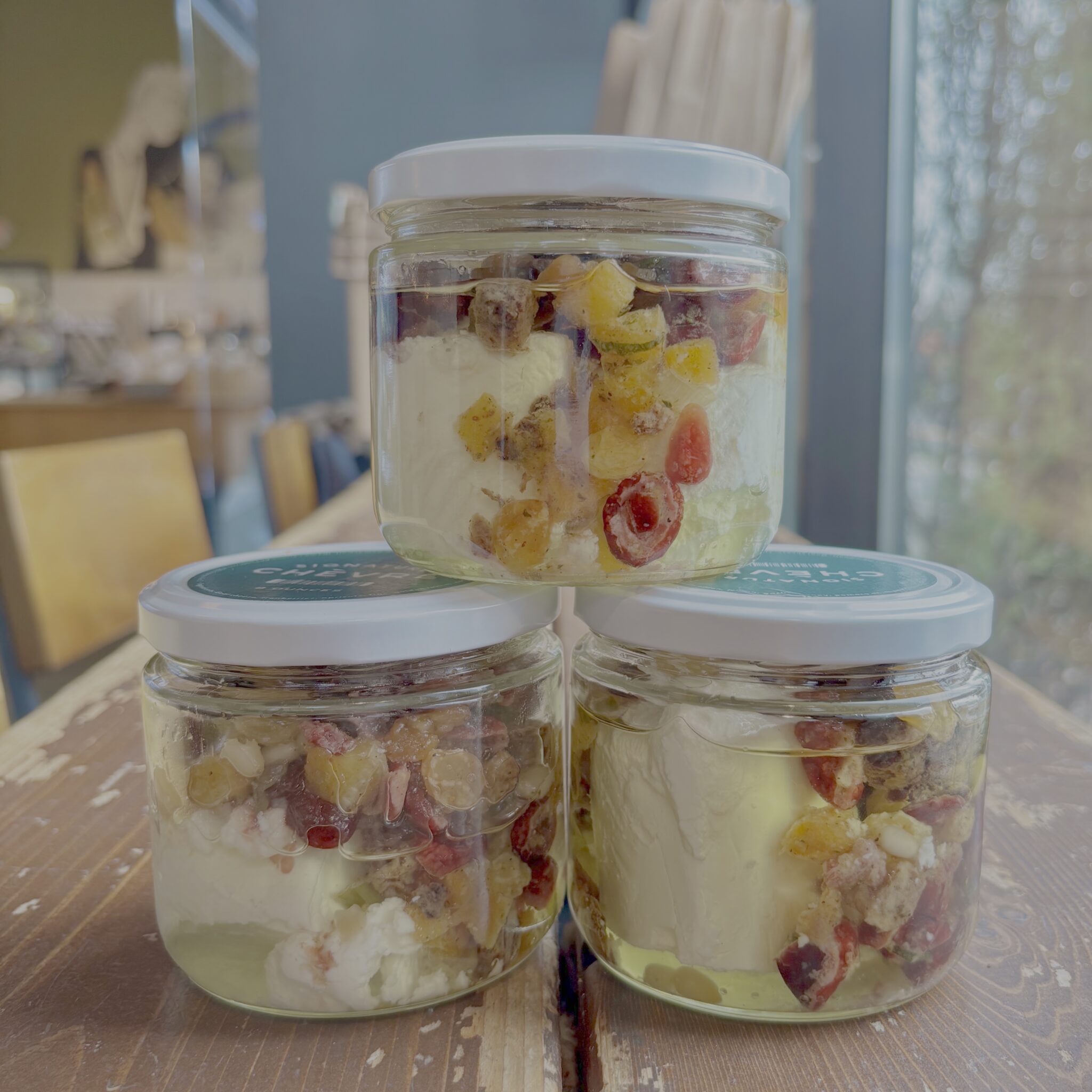 3 jars of signature chevre stacked