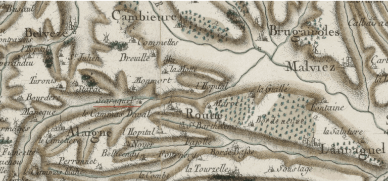 1756 Cassini Map of France showing Domaine Escarguel