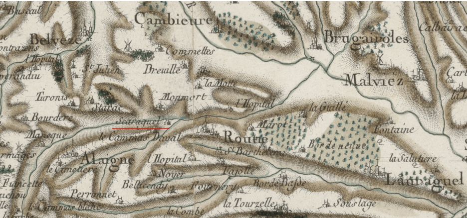1756 Cassini Map of France showing Domaine Escarguel