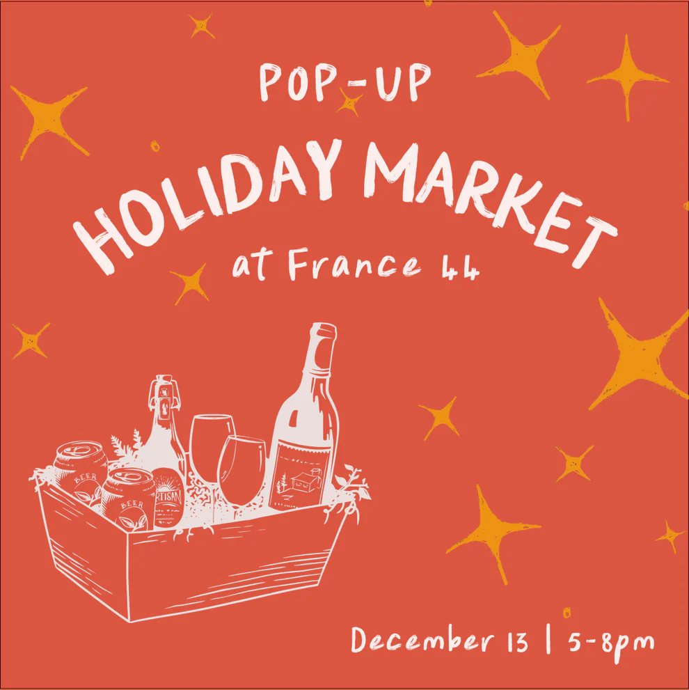 Holiday Market graphic: red with white text & yellow stars