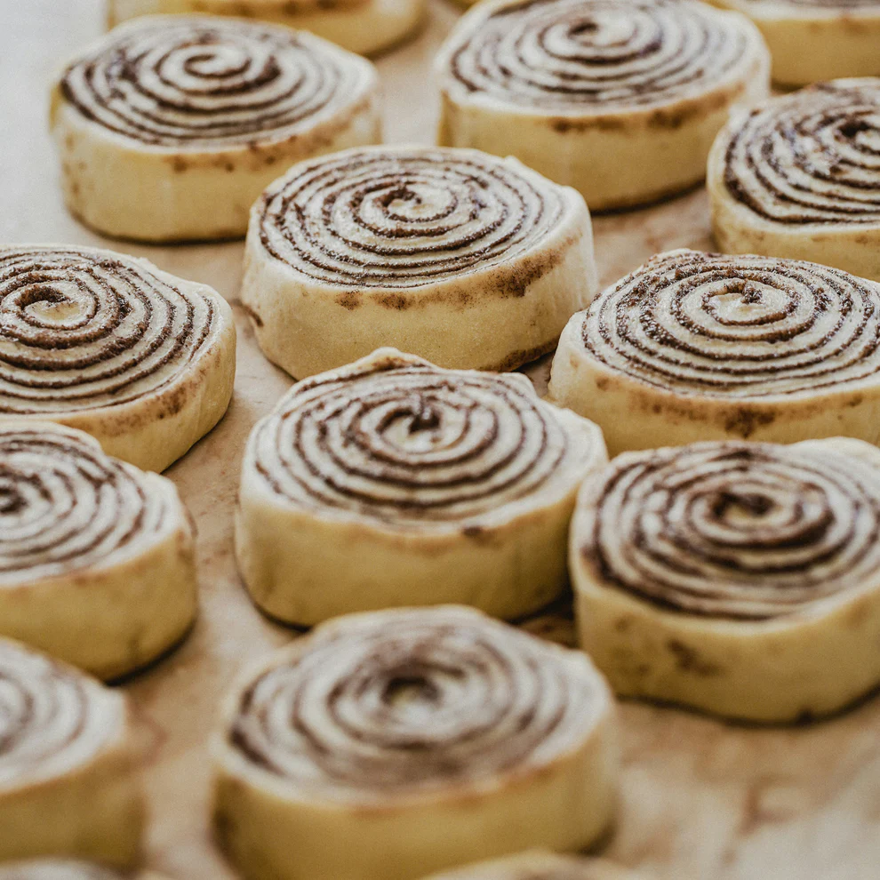 pan of cinnamon rolls ready to bake