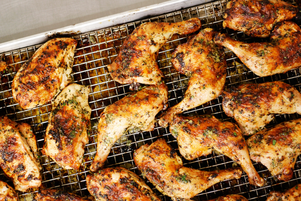 chicken legs & thighs roasted on a sheet pan
