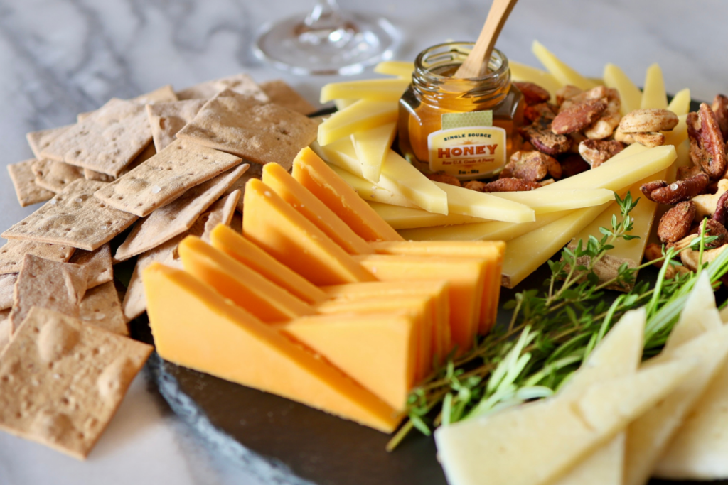 Cheese plate on a marble counter