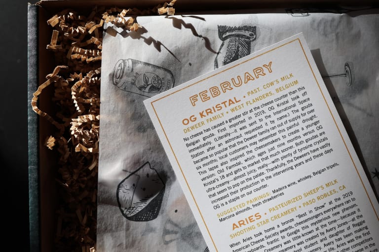 February box card with cheese descriptions