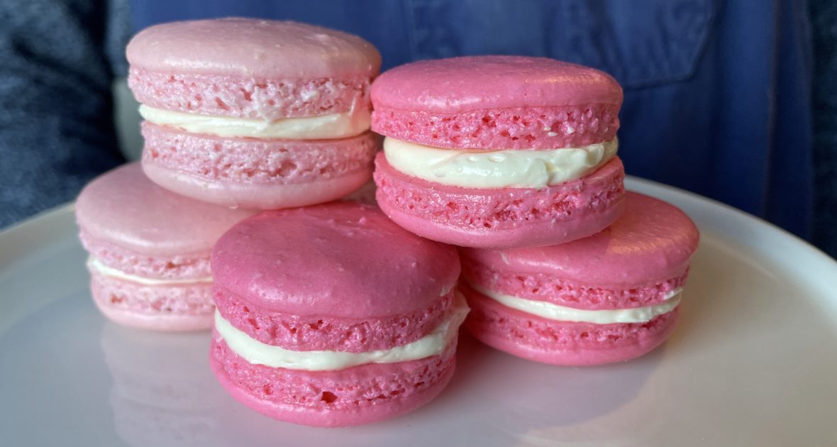 Plate of pink macarons