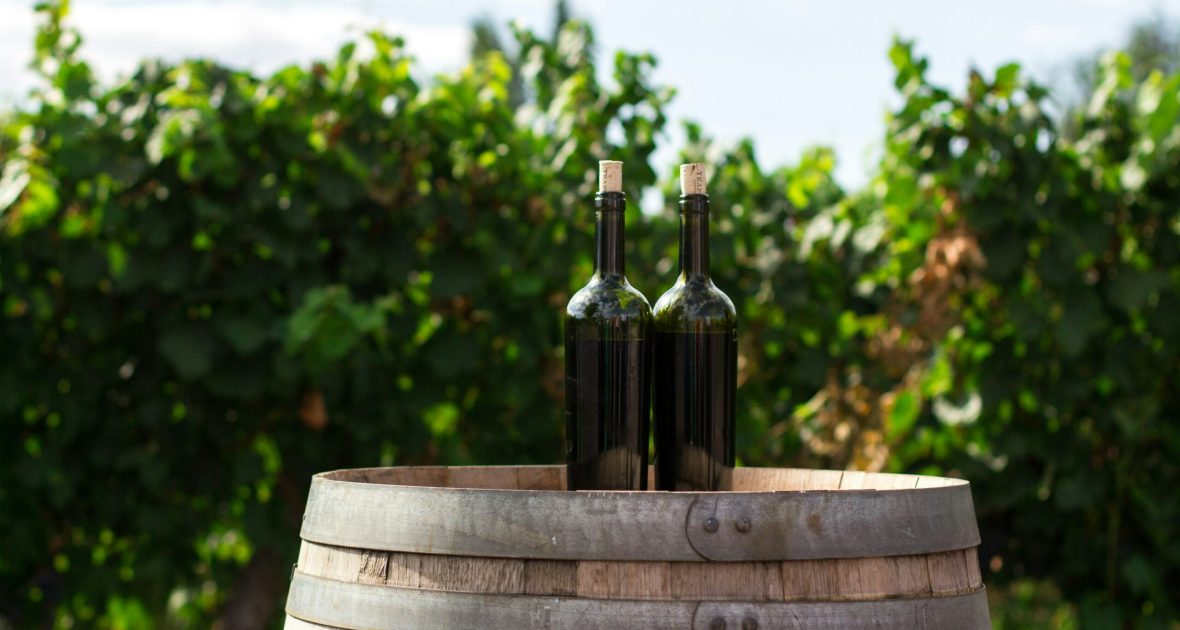 Barrel holding two wine bottles